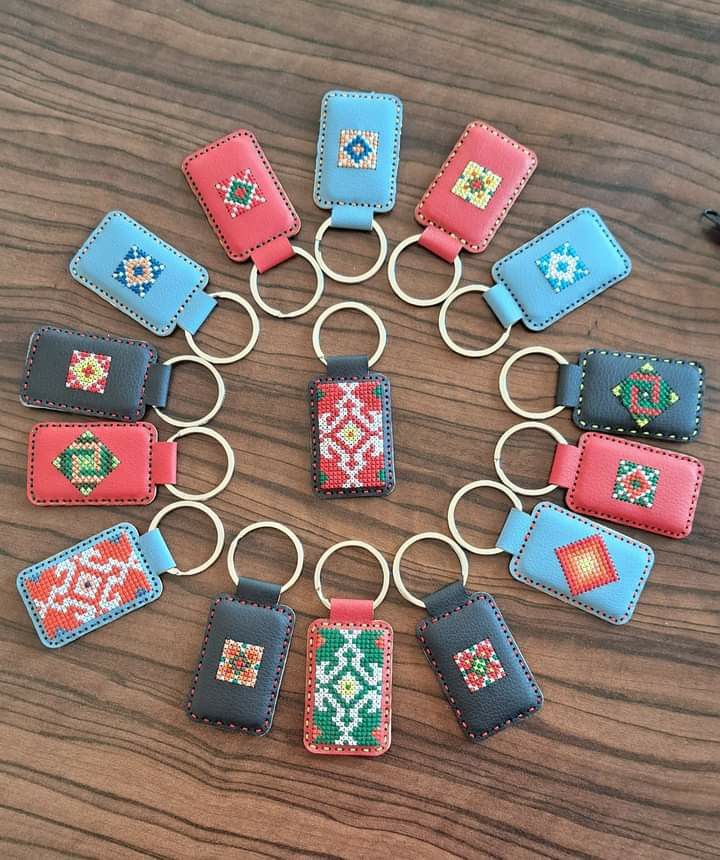 Handcrafted Leather Keychains with Cross Stitch Embroidery - Image 3