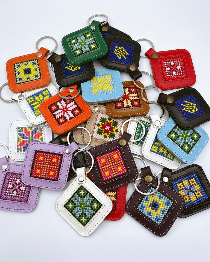Handcrafted Leather Keychains with Cross Stitch Embroidery - Image 4