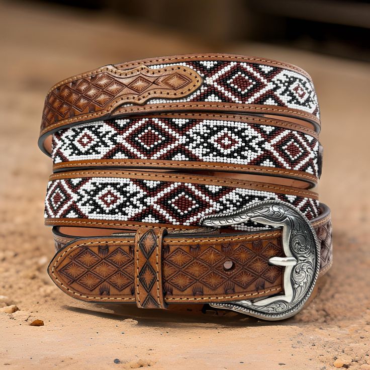cross-stitched leather belts
